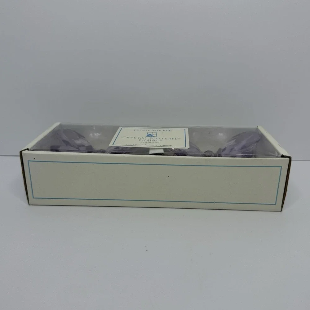 Pottery Barn Kids Crystal Butterfly Finials Purple NIB Set Of 2